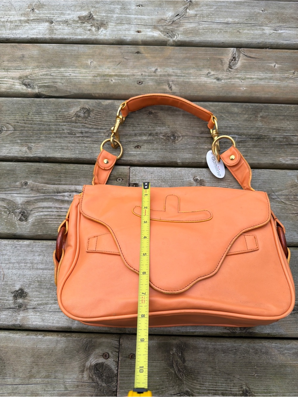 Daniline Orange Satchel Handbag Gold Hardware Top Handle Shoulder Bag PVC - Picture 3 of 15